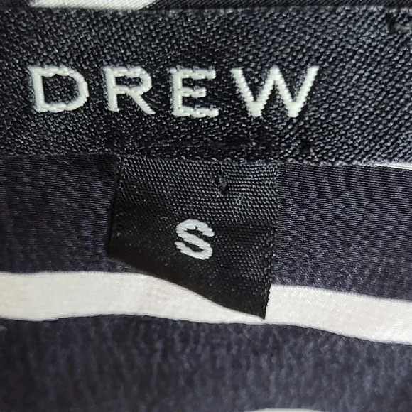 DREW Black & White Striped Short Sleeve Silk Top S - Picture 5 of 6